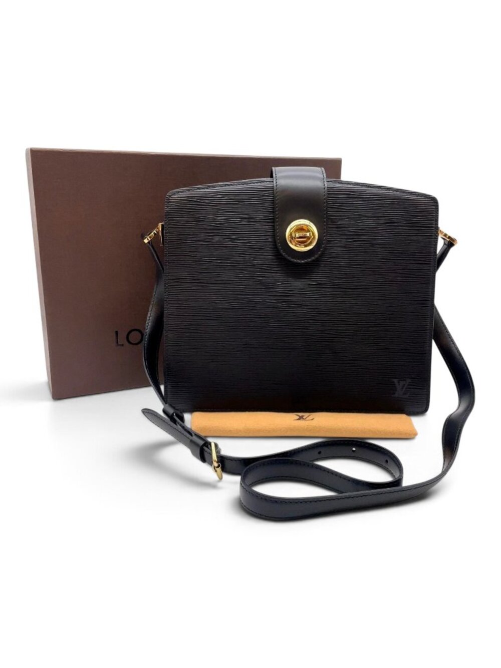 Auth Louis Vuitton Epi Noir Capucines Shoulder Bag with Box, Dustbag